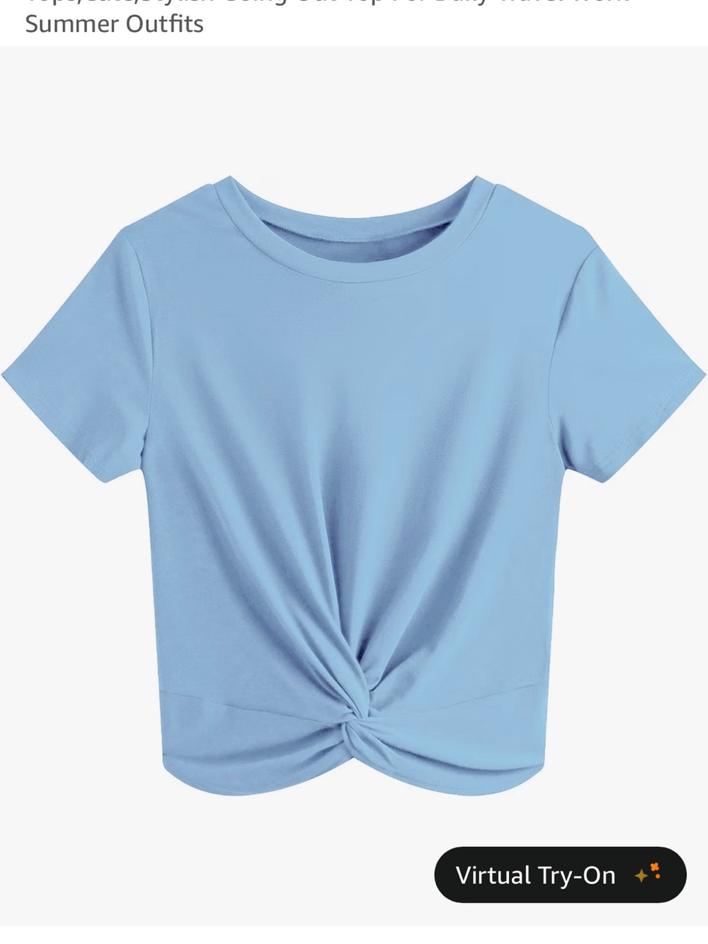 Light Blue Knot-Front Short Sleeve Tee